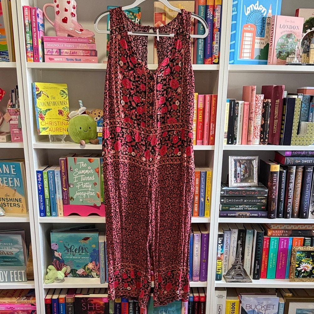 Free People Floral Jumpsuit in Red and Black